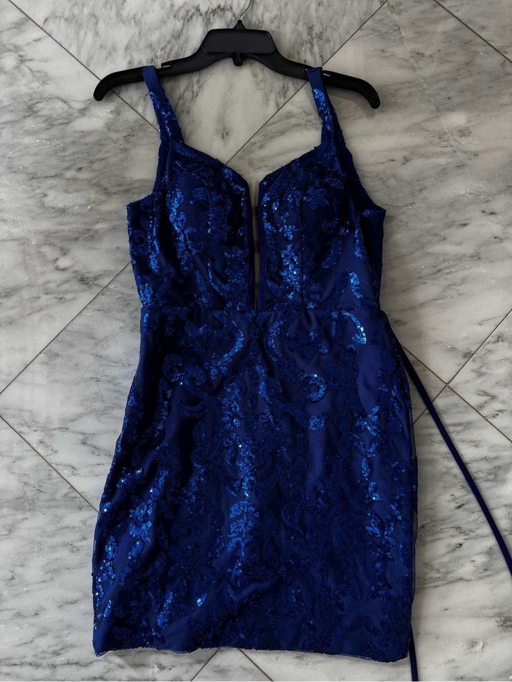 Sequin Embellished Royal Blue Mini Dress